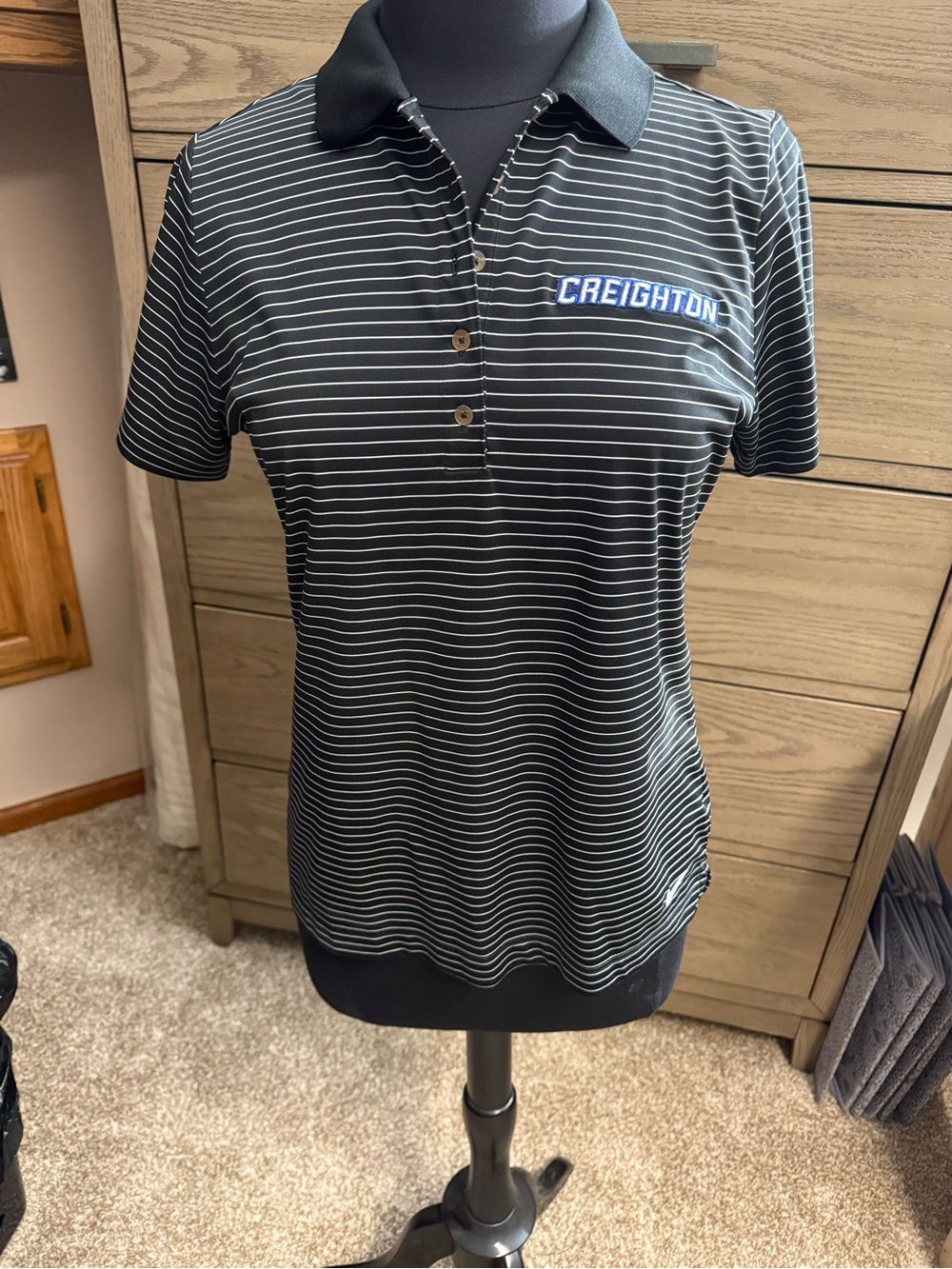 Creighton Black Striped Polo Top